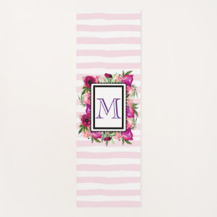 Esterilla De Yoga Rosa rosa y amapola floral en franjas rosas