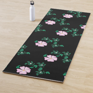 Esterilla De Yoga Rosa salvaje - Patrón floral sobre fondo negro