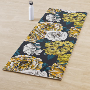 Esterilla De Yoga Rosas amarillos, blancos y bicolor con hojas azule