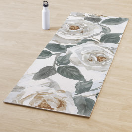 Esterilla De Yoga Rosas de jardín | Flores de Acuarela Blanca Vintag