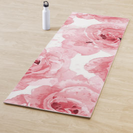 Esterilla De Yoga Rosas rosadas acuarela floral rubor botánico