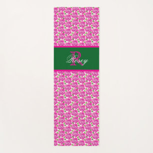 Esterilla De Yoga Rosas Rosadas Calientes Monograma De Nombre Person