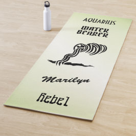 Esterilla De Yoga Rótulo Aquarius Zodiac y símbolo verde