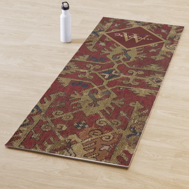 Esterilla De Yoga Rustic Monogrammed Oriental Persian Red Pattern (In situ)
