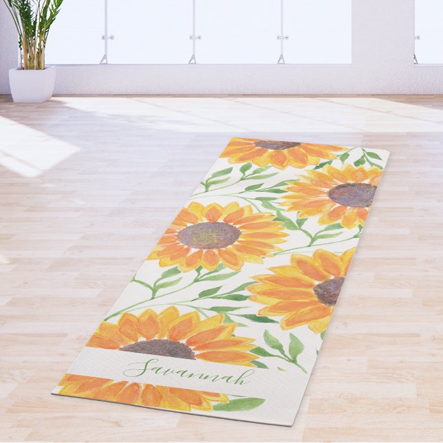 Esterilla De Yoga Rustic Sunflower Leaves Personalized Name (Subido por el creador)