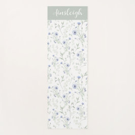 Esterilla De Yoga Sage Blue Watercolor Wildflower Monogram Name