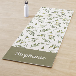 Esterilla De Yoga Sage Green Olives Watercolor Custom Name
