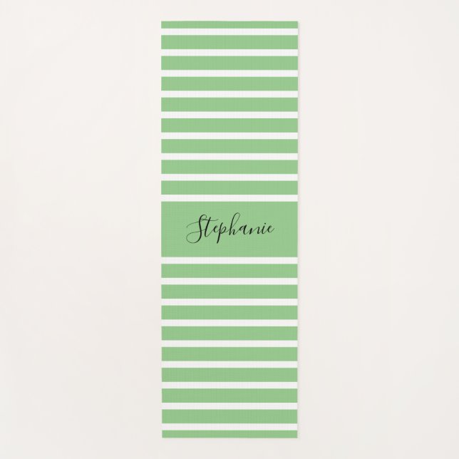 Esterilla De Yoga Sage Green White Stripes Patterns Nombre personali (Anverso)