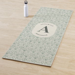 Esterilla De Yoga Sage Verde Personalizado Monograma Art Déco Elegan