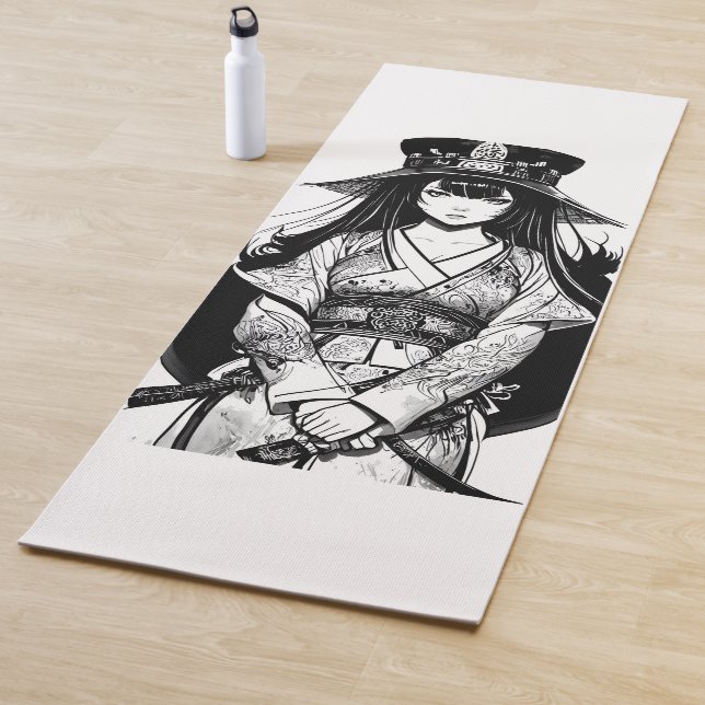 Esterilla De Yoga samurai girl anime ink draw art (In situ)