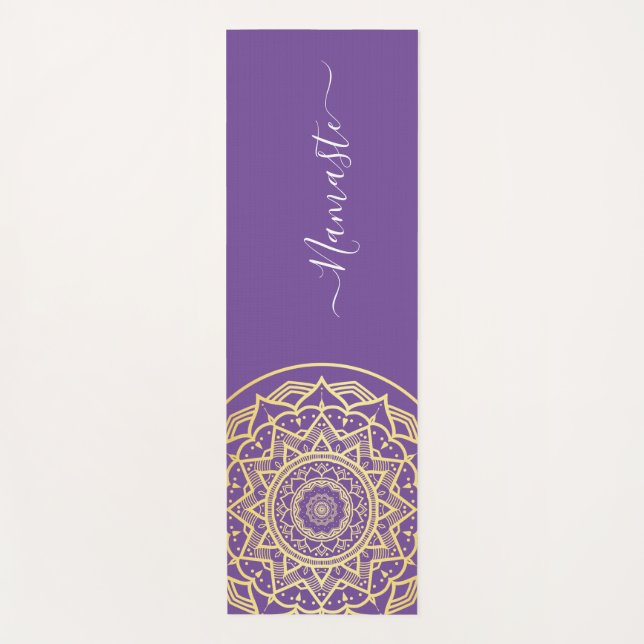 Esterilla De Yoga Script Gold Mandala Purple Namaste (Anverso)