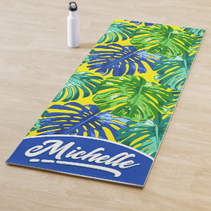 Esterilla De Yoga Selva de selva con nombre verde tropical amarillo