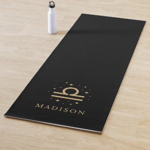 Esterilla De Yoga Signo zodiacal Libra dorado y negro con nombre per