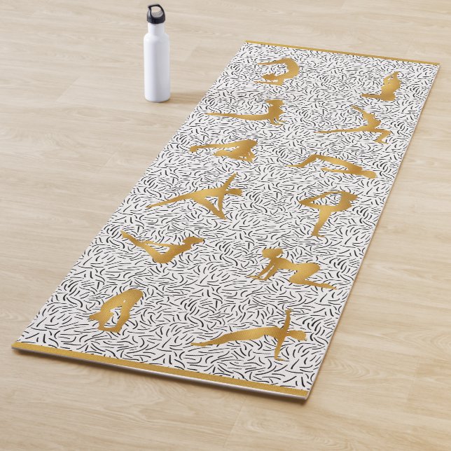 Esterilla De Yoga Silhouettes de la piel del yoga de oro sobre blanc (In situ)