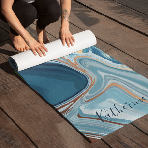 Esterilla De Yoga Símbolo Ohm de remolinos de mármol azul y dorado