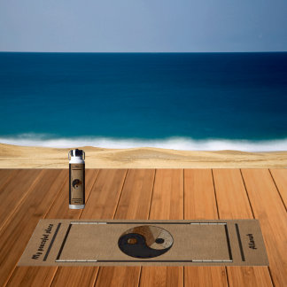 Esterilla De Yoga Símbolo único de Yin-Yang de bambú en caqui