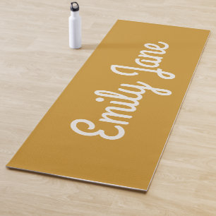 Esterilla De Yoga Simple Amarillo Mostaza Script Personalizado