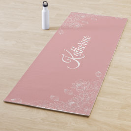 Esterilla De Yoga Simple Modern Floral Script Name Blush Pink Lotus