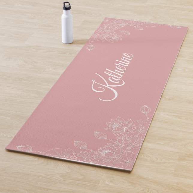 Esterilla De Yoga Simple Modern Floral Script Name Blush Pink Lotus (In situ)