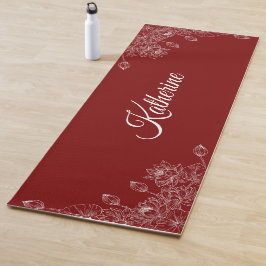 Esterilla De Yoga Simple Modern Floral Script Name Burgundy Lotus