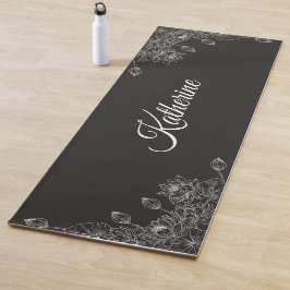Esterilla De Yoga Simple Modern Floral Script Name Grey Lotus