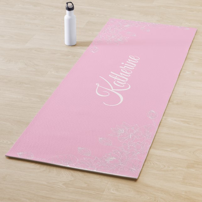 Esterilla De Yoga Simple Modern Floral Script Name Soft Pink Lotus (In situ)