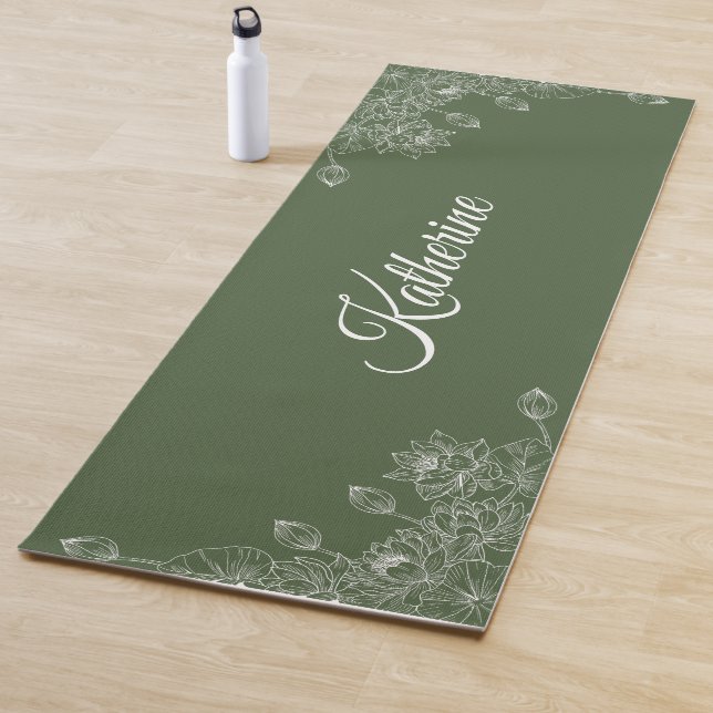 Esterilla De Yoga Simple Moderno Nombre de Floral Script Oliva Lotus (In situ)