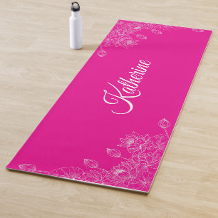 Esterilla De Yoga Simple Moderno Nombre de Letra Floral Rosa Fucsia