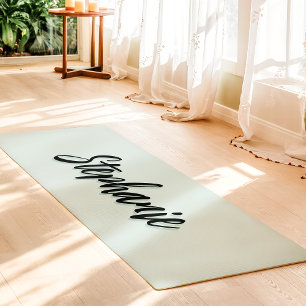 Esterilla De Yoga Simple nombre personalizado pastel menta y negro