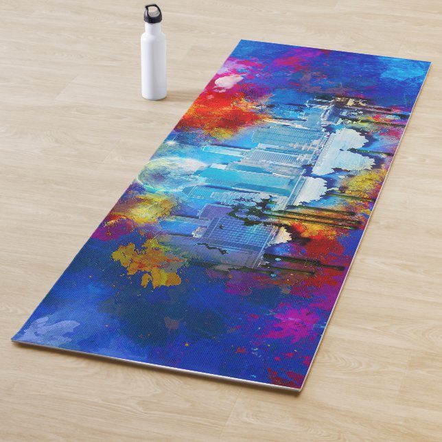 Esterilla De Yoga SlipperyJoe NYC luna de grafiti rodeada de agitaci (In situ)