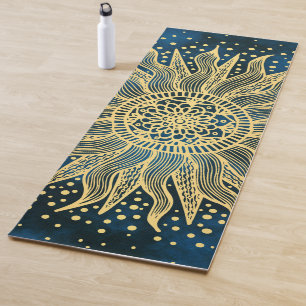 Esterilla De Yoga Sol de Mandala de oro azul celestial