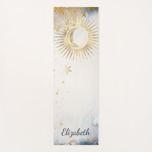 Esterilla De Yoga Sol de oro celeste, luna, acuarela de estrellas