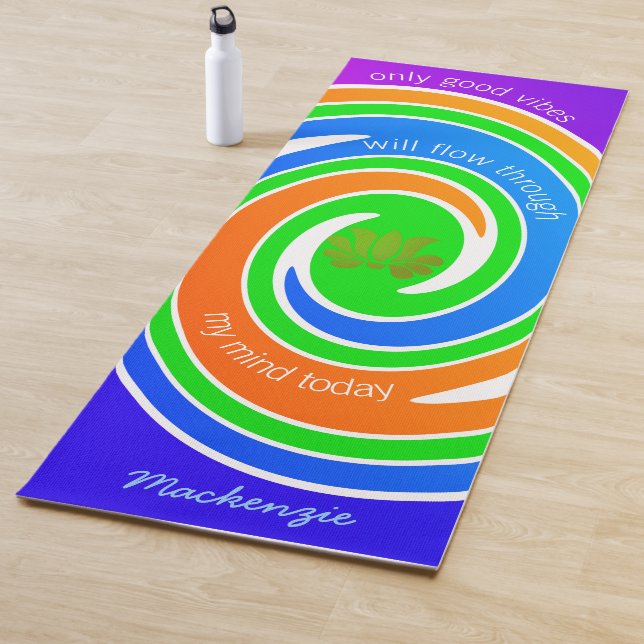 Esterilla De Yoga Sólo buenos vibraciones con flores de Lotus y su n (In situ)