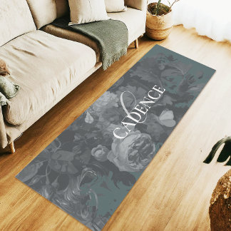 Esterilla De Yoga Soothing Slate Green Floral Monogram Chic