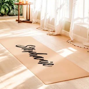 Esterilla De Yoga Suave Melocotón Y Negro Nombre Personalizado Simpl