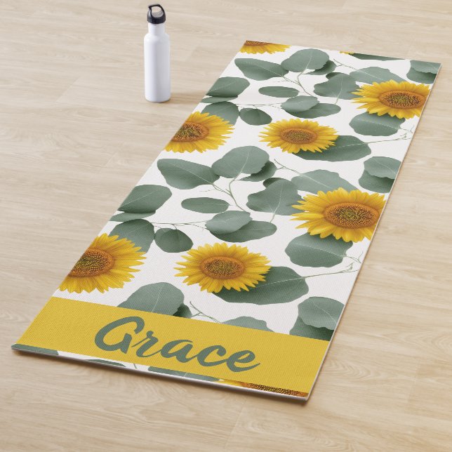 Esterilla De Yoga Sunflowers with Eucalyptus Leaves Pattern Custom (In situ)
