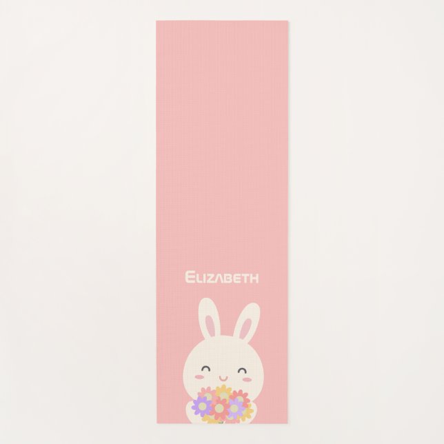 Esterilla De Yoga Sweet Little Bunny & Flowers Custom Name Pink (Anverso)