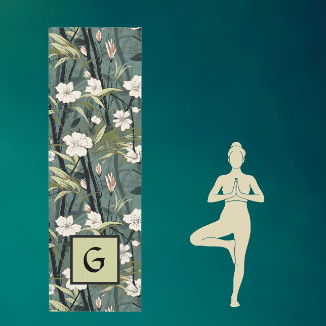 Esterilla De Yoga Teal Green Chinoiserie Initial Tropical Floral (Subido por el creador)