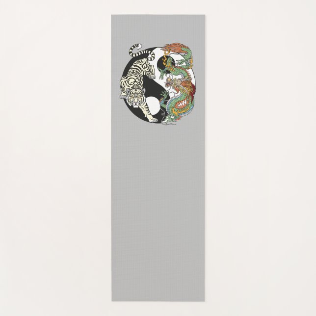 Esterilla De Yoga Tigre blanco contra dragón verde en Yin yang (Anverso)