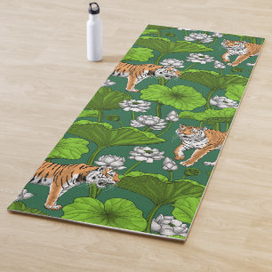 Esterilla De Yoga Tigres en el estanque blanco de loto