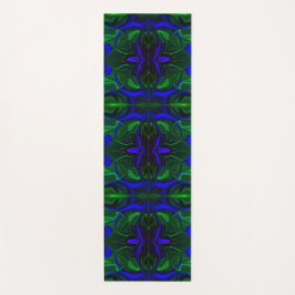 Esterilla De Yoga Traços azuis 'flutuando' sobre fundo verde.