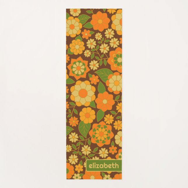 Esterilla De Yoga Trendy Retro Floral Pattern Custom name block  (Anverso)
