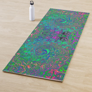 Esterilla De Yoga Trippy Chartreuse y Blue Retro Liquid Swirl