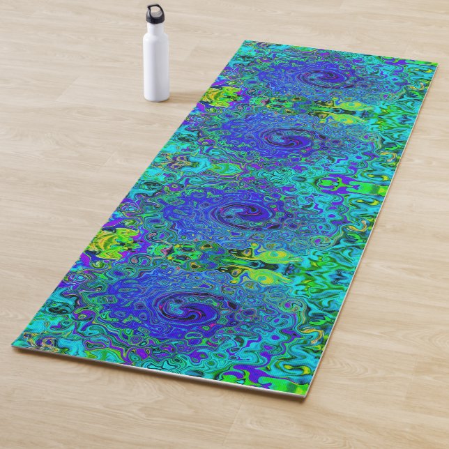 Esterilla De Yoga Trippy Violet Blue Abstract Retro Liquid Swirl (In situ)