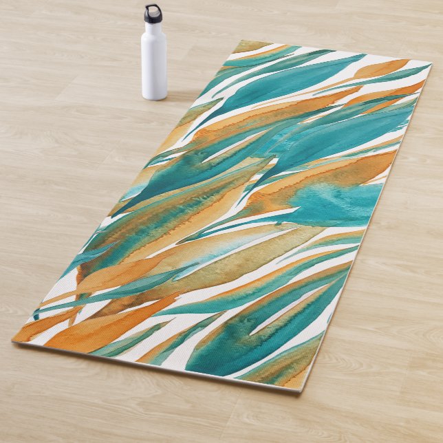 Esterilla De Yoga Turquesa Abstracto Caída Acuarela Pintada Mano (In situ)