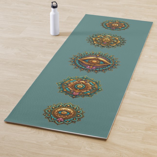 Esterilla De Yoga Turquoise Gold Lotus Mandala Art - Teal Meditation (In situ)