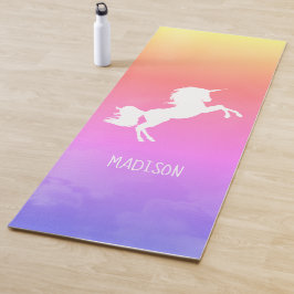 Esterilla De Yoga Unicornio de nubes de arcoiris rosadas personaliza