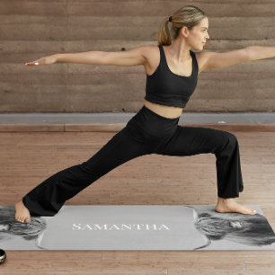 Esterilla De Yoga Vaca Highland negra blanca Monograma nombre