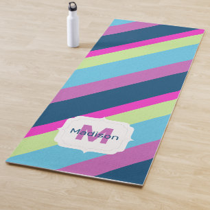 Esterilla De Yoga Verano divertido Cima rosa azul Líneas coloridas M