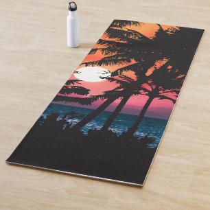 Esterilla De Yoga Verano Tropical Naranja Rosa Palm Trees Sunset